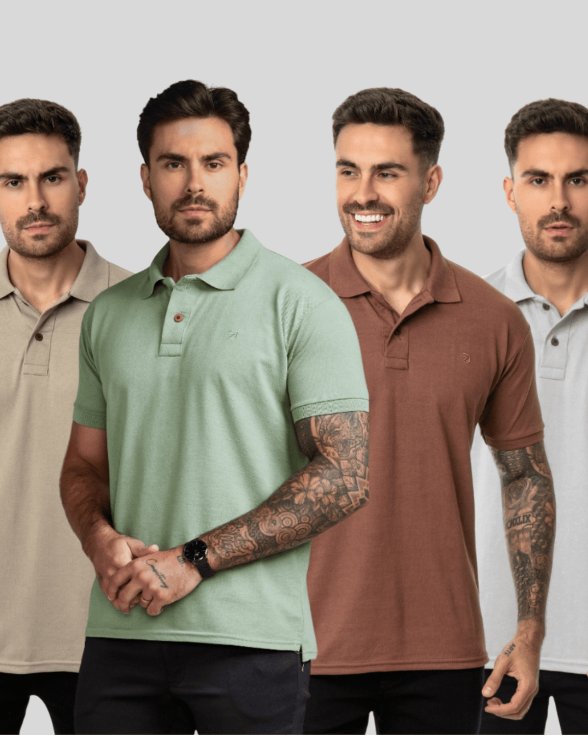 Kit Exclusivo Leblon - 4 Camisas Polo em Malha Piquet Premium Roupa Alfaiataria Leblon P Marrom/verde/cinza/areia 