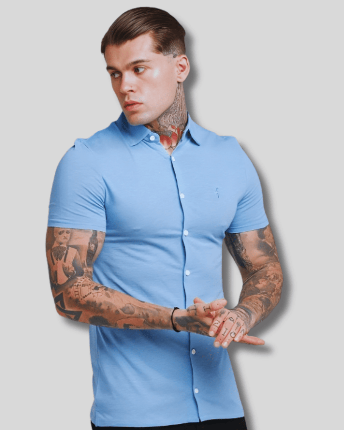Camisa Social em Linho Premium - Corte Slim Fit (Manga Curta) Roupa Alfaiataria Leblon Azul Claro P 