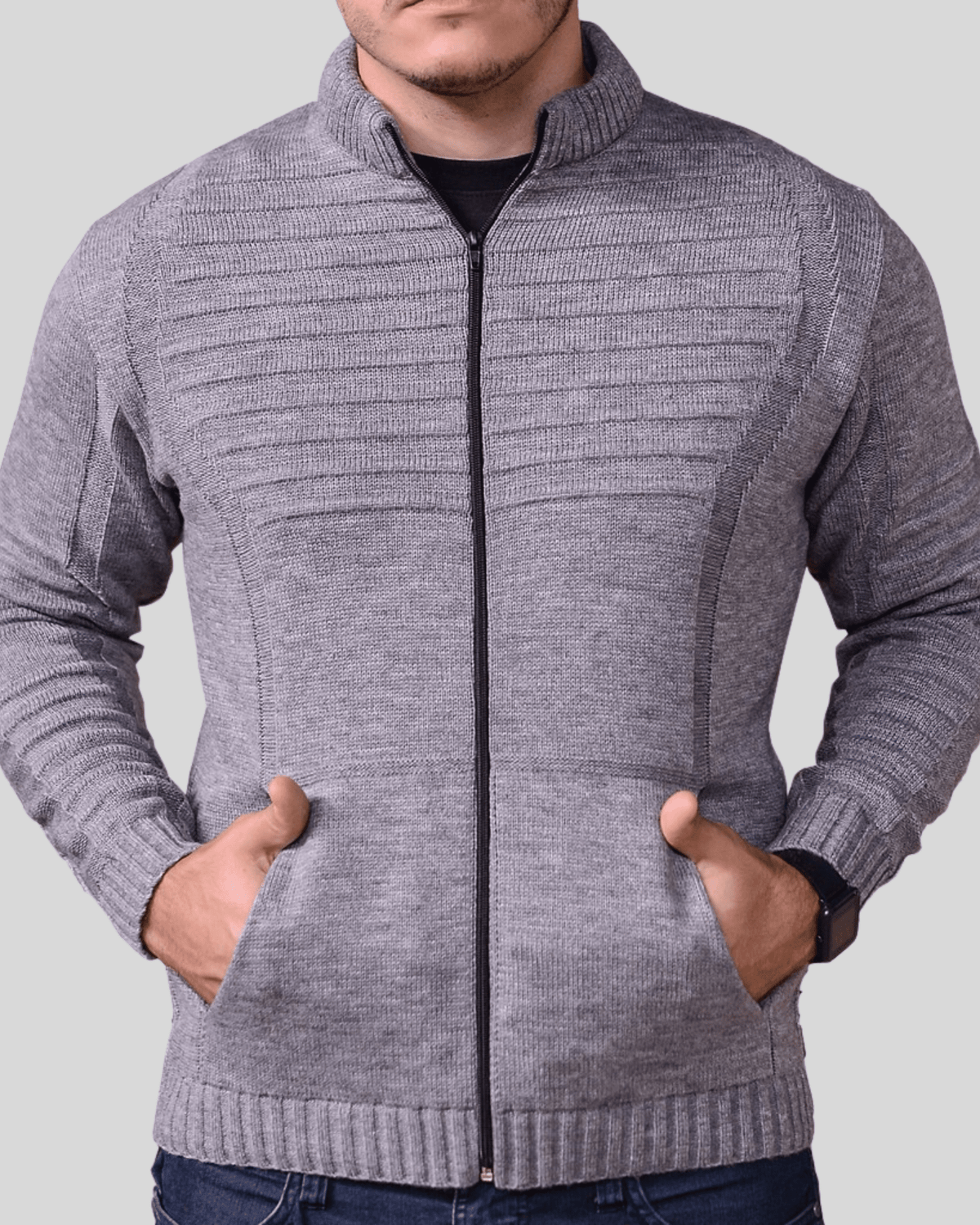 Blusa Suéter Masculino Gola Redonda - Cardigã de Inverno em Tricô Premium Vestuario Alfaiataria Leblon Silver P 