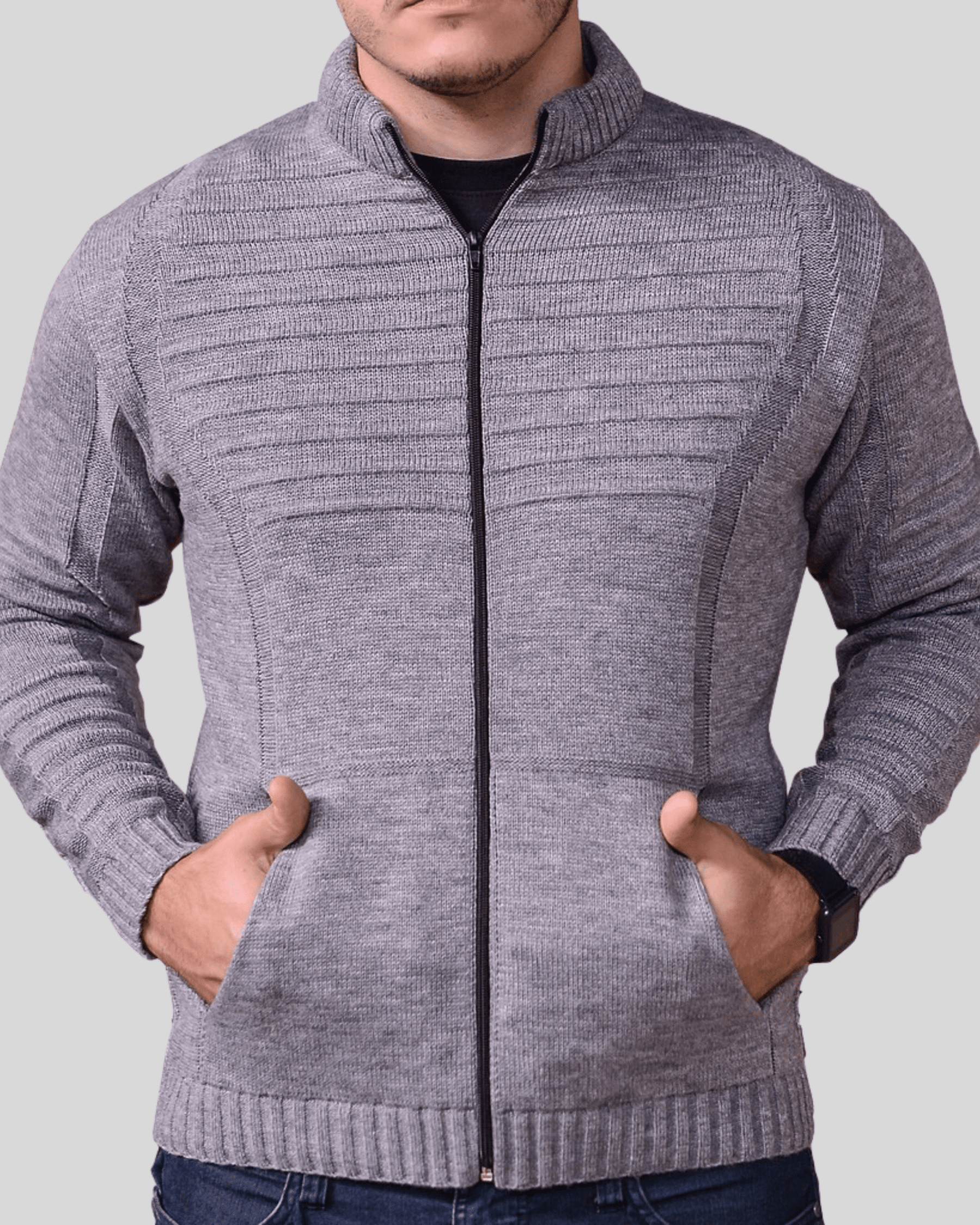 Blusa Suéter Masculino Gola Redonda - Cardigã de Inverno em Tricô Premium Vestuario Alfaiataria Leblon Silver P 