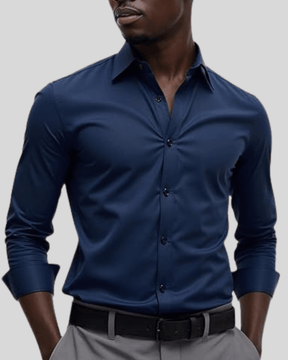 Camisa Masculina Slim Fit em Algodão Egípcio Roupa Alfaiataria Leblon Azul escuro M 