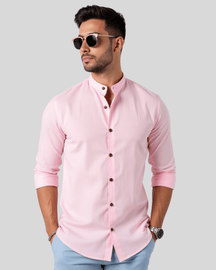 Camisa Social Masculina em Linho e Algodão Premium – Gola Padre | Manga Longa Roupa Alfaiataria Leblon Rosa P 