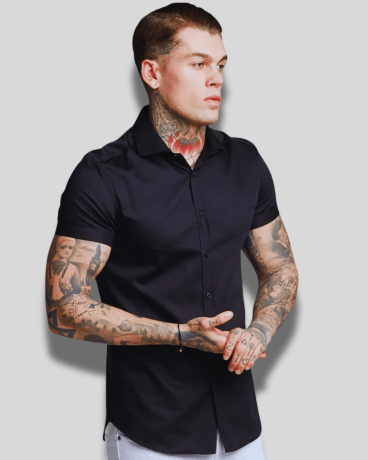Camisa Social em Linho Premium - Corte Slim Fit (Manga Curta) Roupa Alfaiataria Leblon Preto P 