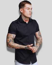 Camisa Social em Linho Premium - Corte Slim Fit (Manga Curta) Roupa Alfaiataria Leblon Preto P 