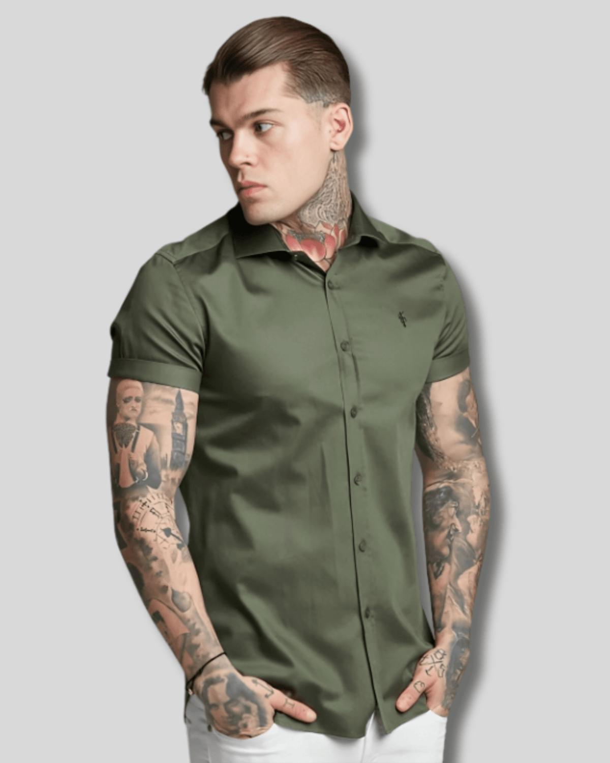 Camisa Social em Linho Premium - Corte Slim Fit (Manga Curta) Roupa Alfaiataria Leblon Marrom/verde/cinza/areia P 
