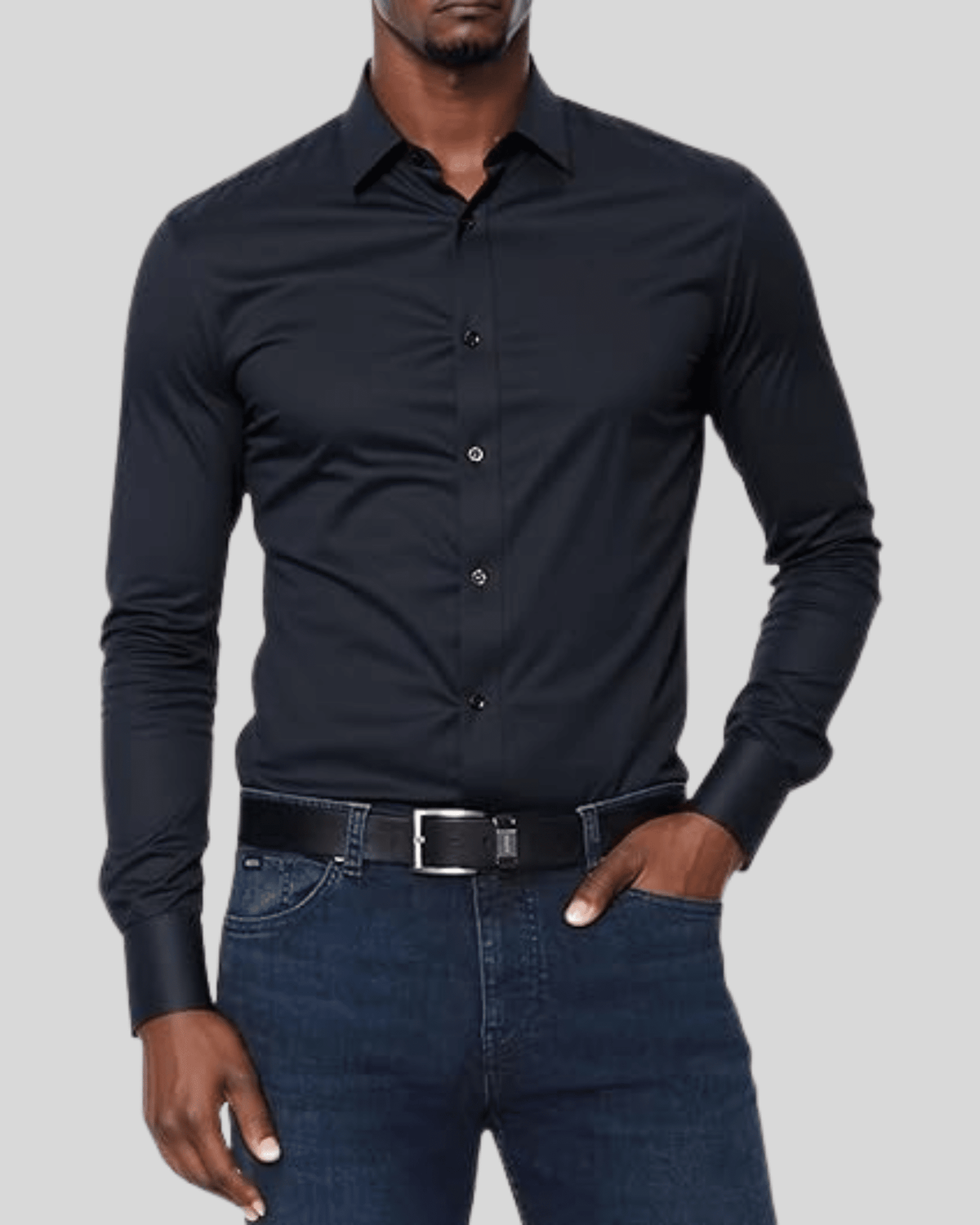 Camisa Masculina Slim Fit em Algodão Egípcio Roupa Alfaiataria Leblon Preto M 