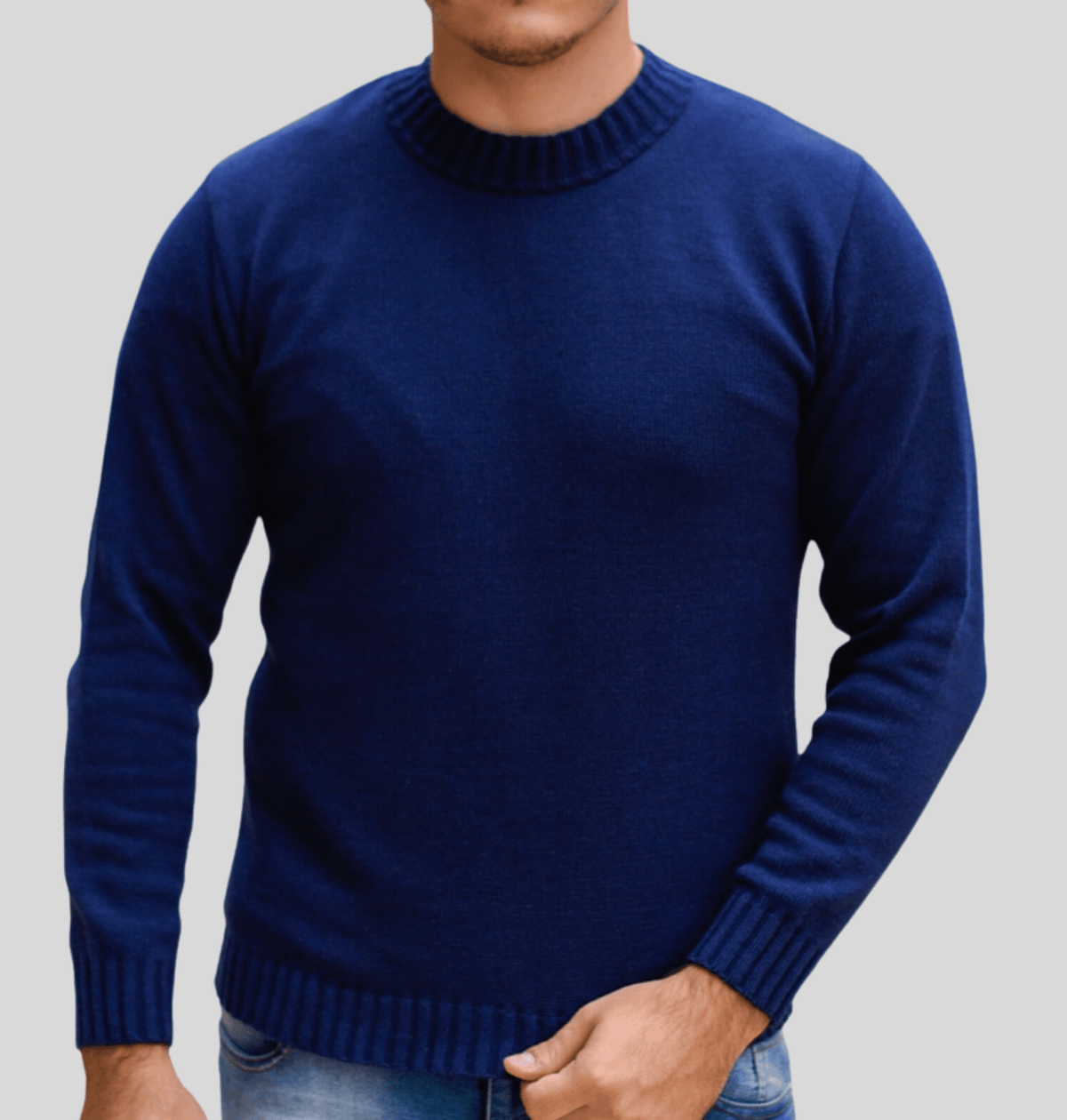 Suéter Clássico em Lã Merino - Gola Redonda Vestuario Alfaiataria Leblon P Azul 