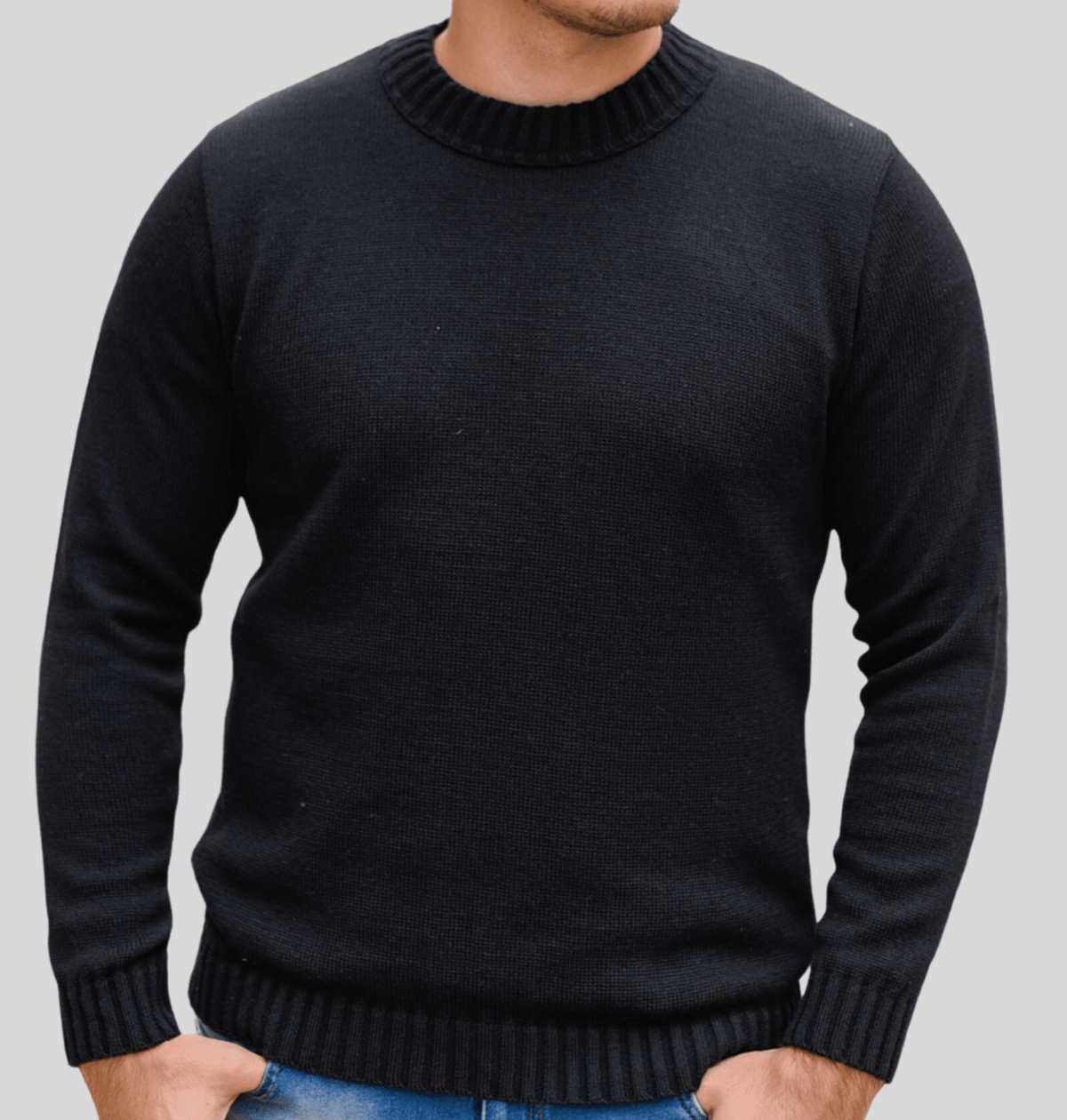 Suéter Clássico em Lã Merino - Gola Redonda Vestuario Alfaiataria Leblon P Preto 