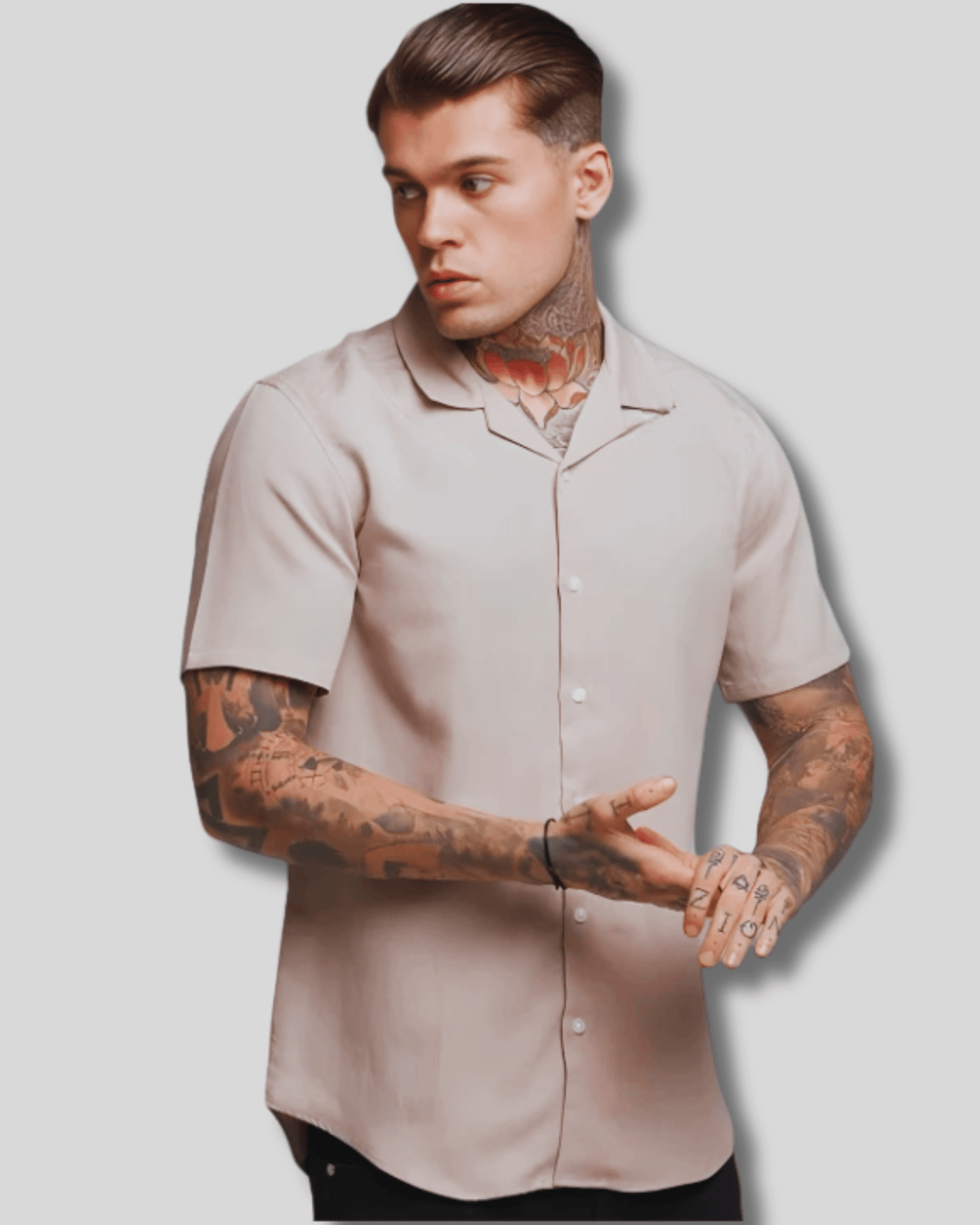 Camisa Social em Linho Premium - Corte Slim Fit (Manga Curta) Roupa Alfaiataria Leblon Bege P 